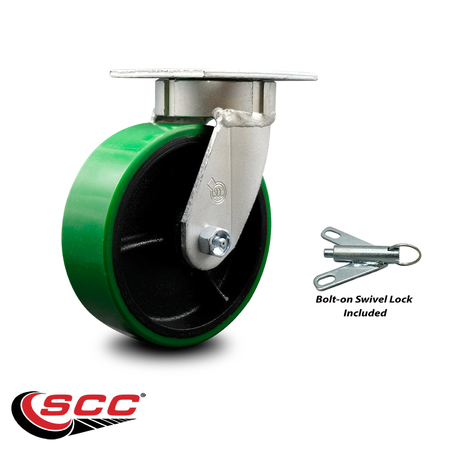 Service Caster 6 Inch Kingpinless Green Poly on Steel Wheel Swivel Caster with Swivel Lock SCC SCC-KP30S620-PUR-GB-BSL
